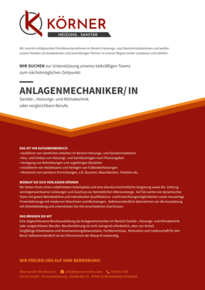 Stellenanzeigeanlagenmechaniker-Koerner